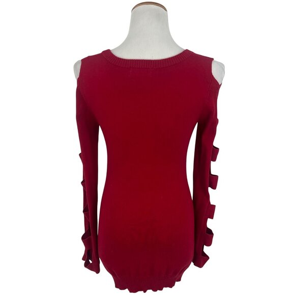 Vtg 90s Y2K F21 Red Angora Cold Shoulder Caged Ladder Sweater | Grunge Baddie S - Picture 8 of 16